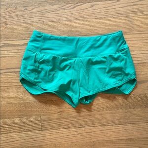 Lululemon Teal Athletic Speed Up Shorts- low rise, 2.5 inseam